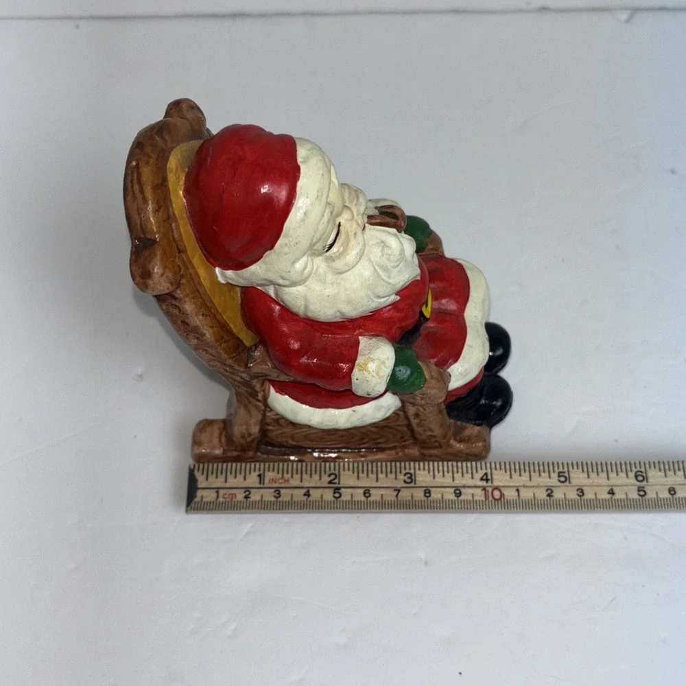 Vintage Santa Claus Coin Bank Figurine Rocking Chair, Pipe  Chalkware Ceramic